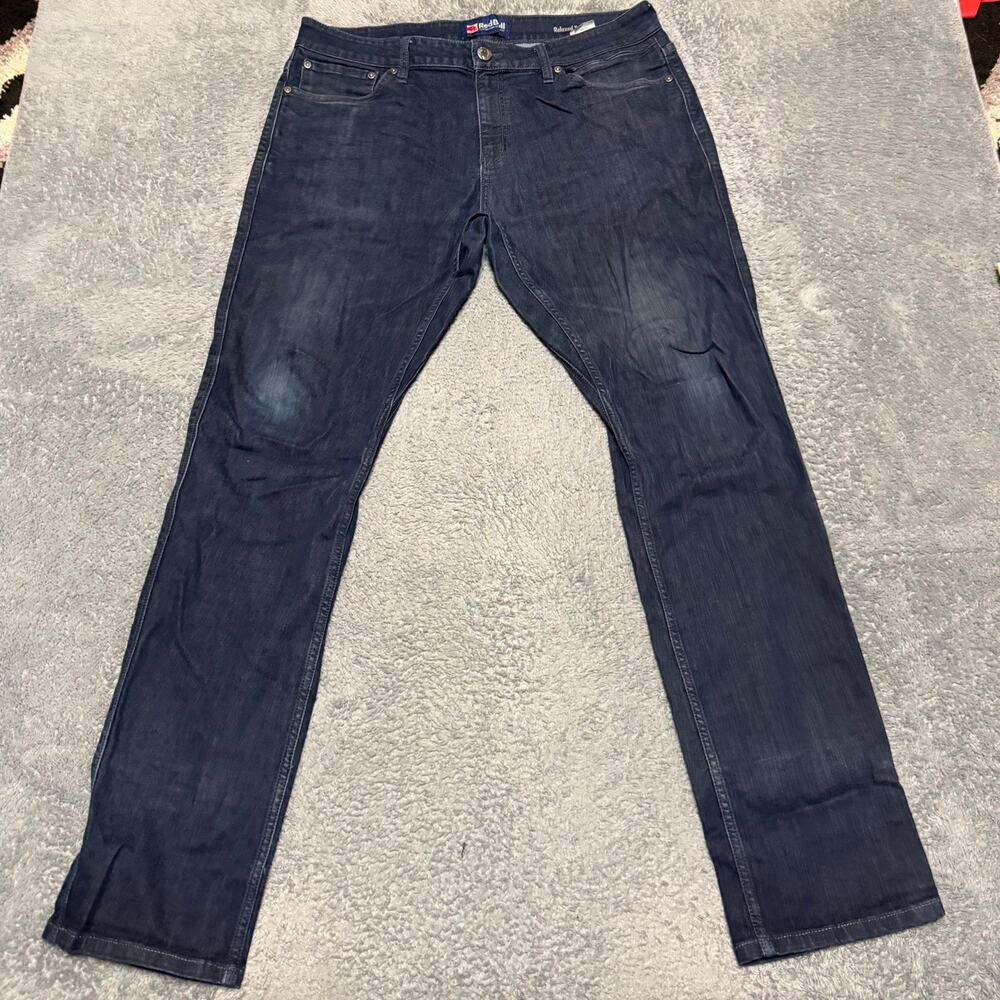 Red Bull Distribution Jeans Mens 38 x43 Relaxed Fit Taper Dark Blue Denim
